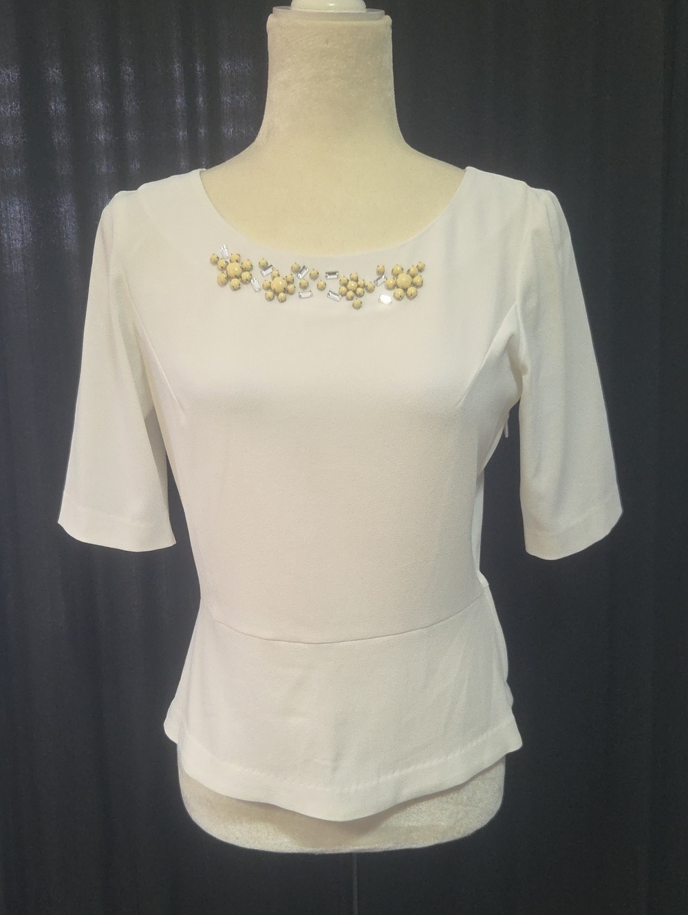 H&M Short-Sleeve Peplum Top with Cream Bead Detail